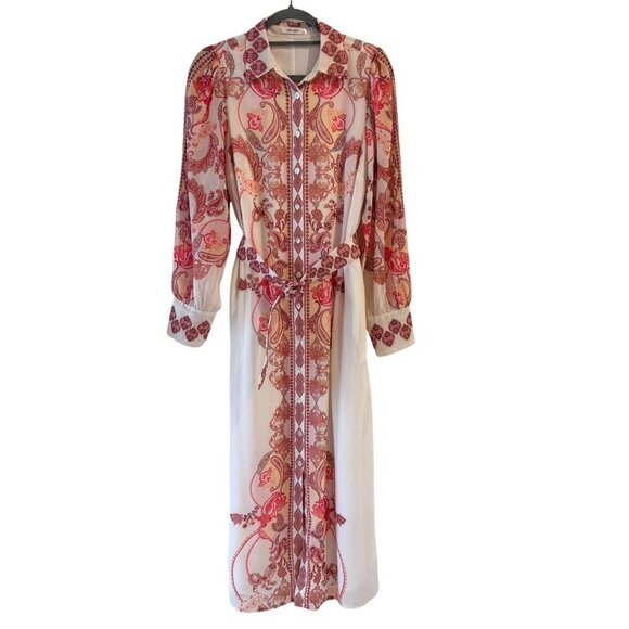 eShakti Size S Floral Paisley Georgette Belted Shirtdress Midi Modest Belted - Picture 4 of 11